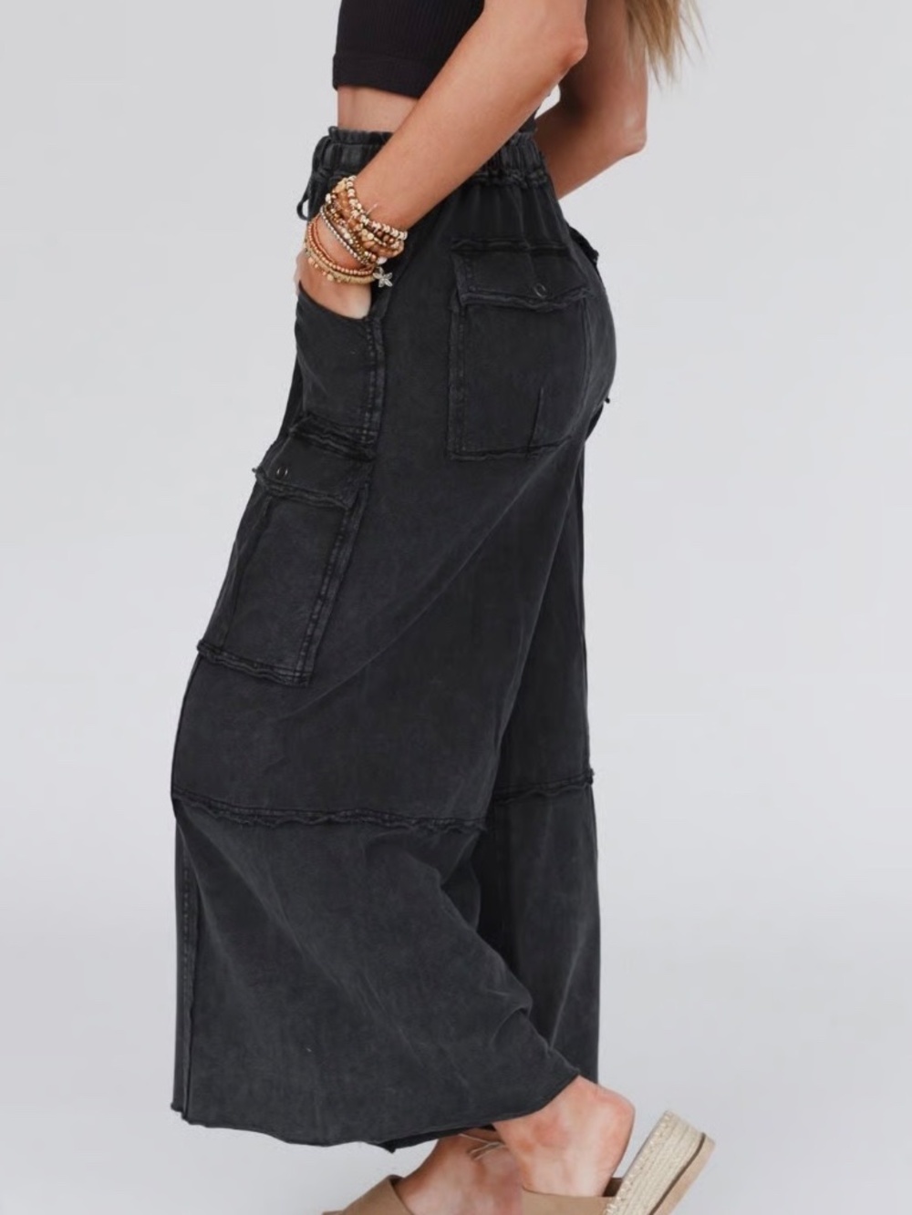 Three Bird Nest Game On Cargo Wide Leg Pants - Picture 3 of 7